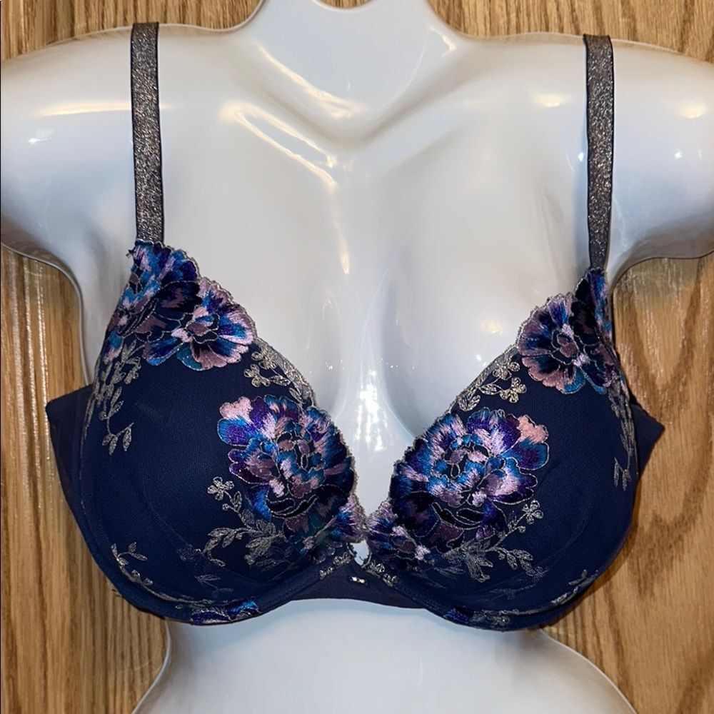 Victoria's Secret Blue and Purple Floral Plunge Bra